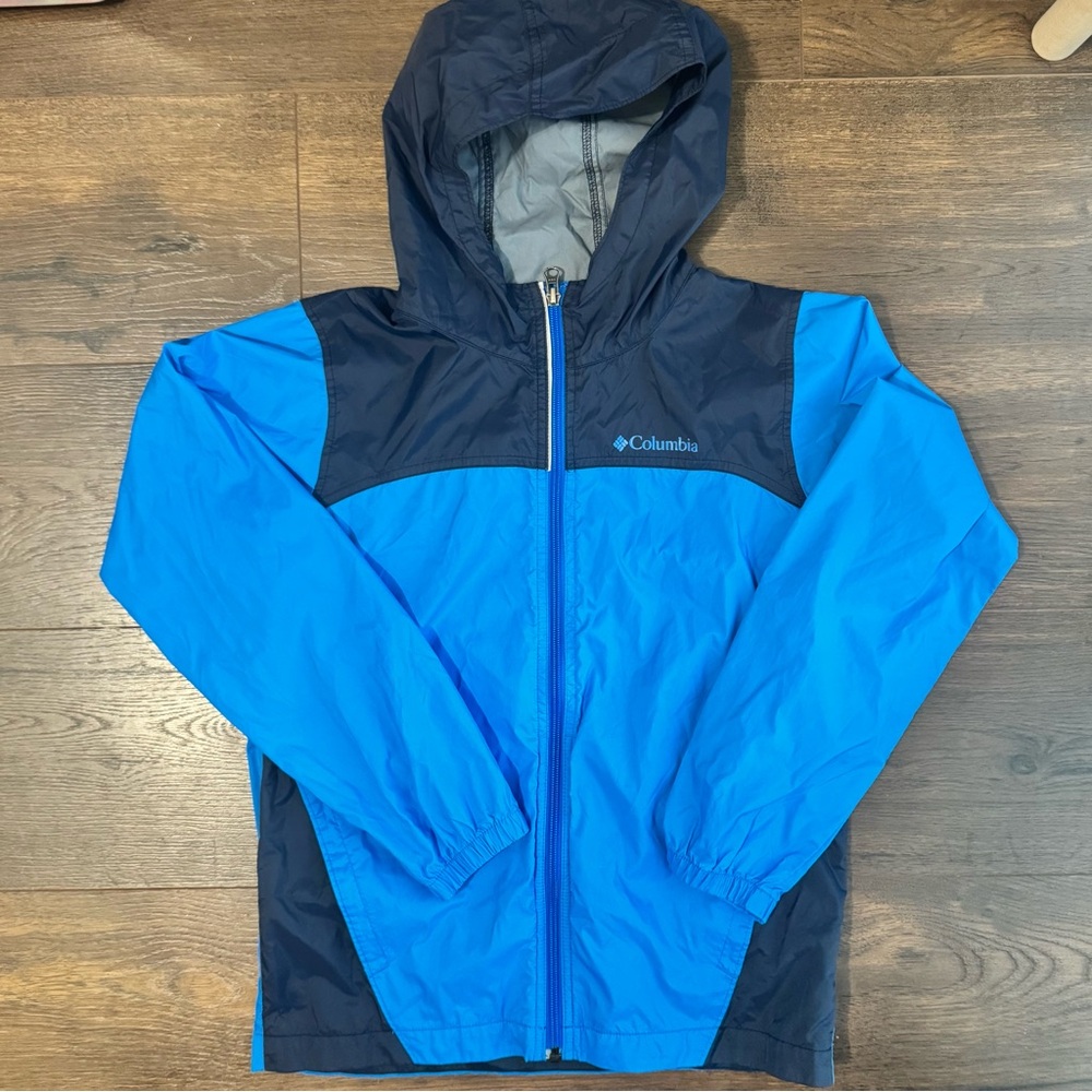 Columbia Kids Blue Hooded Windbreaker Jacketโ Size M